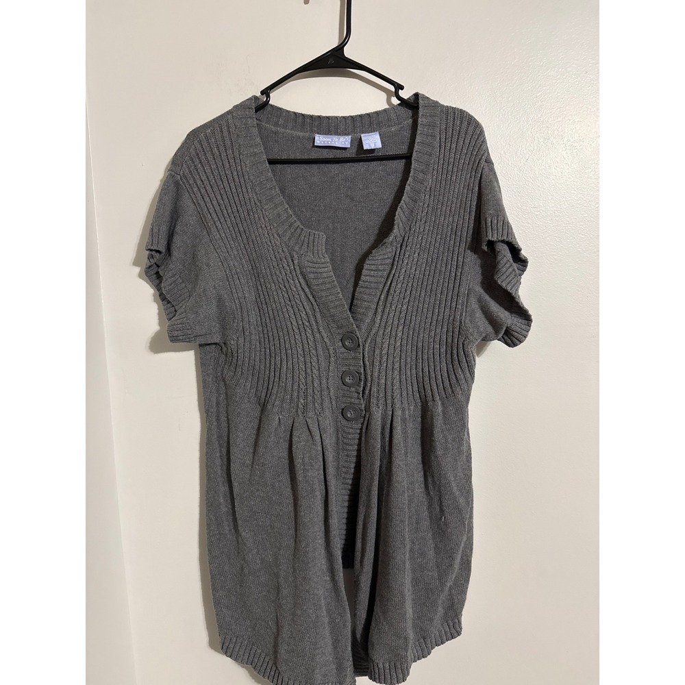 Soon To Be Maternity Gray Cotton Short Sleeve Cardigan Sweater Empire Waist XL